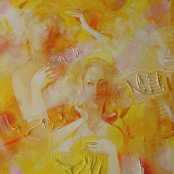 Schilderij getiteld "Dense white cloud" door Yulia Luchkina, Origineel Kunstwerk, Olie