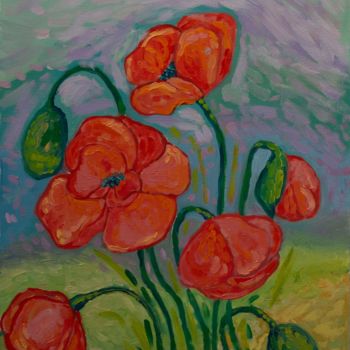 Painting titled "Poppies" by Yuliana Vladova, Original Artwork, Oil