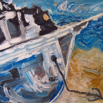 Peinture intitulée "The Lonely Ship" par Yuliana Vladova, Œuvre d'art originale, Huile
