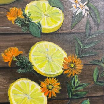 Painting titled "Vanilla-mint lemons" by Yulia Sheverova, Original Artwork, Oil
