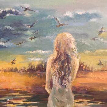 Картина под названием "Girl by the pond, T…" - Yulia Tamoykina (Lifestyle_harmony), Подлинное произведение искусства, Масло