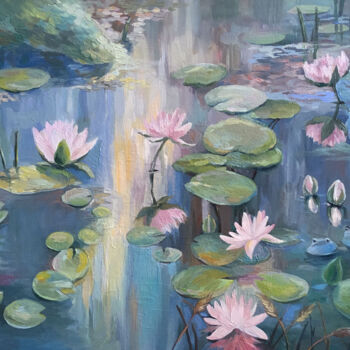 Painting titled "Pond Water lilies П…" by Yulia Tamoykina (Lifestyle_harmony), Original Artwork, Oil
