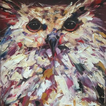 Картина под названием "Owl" - Yulia Nikulina, Подлинное произведение искусства, Масло Установлен на Деревянная рама для носи…