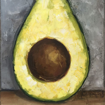 Painting titled "Avocado" by Yulia Nikulina, Original Artwork, Oil Mounted on Wood Stretcher frame
