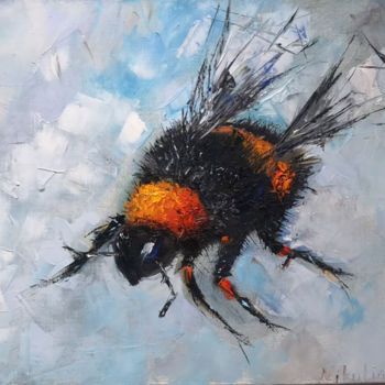 Painting titled "bee" by Yulia Nikulina, Original Artwork, Oil Mounted on Wood Stretcher frame