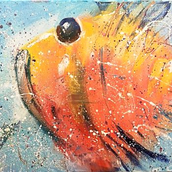 Pintura intitulada "fish" por Yulia Nikulina, Obras de arte originais, Óleo Montado em Armação em madeira