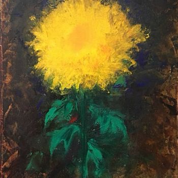 Painting titled "yellow flower" by Yulia Nikulina, Original Artwork, Oil Mounted on Wood Stretcher frame