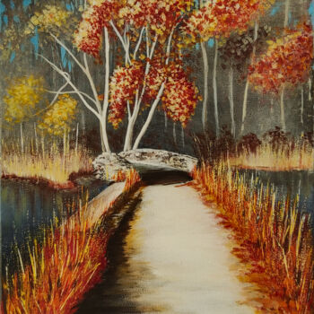 Painting titled "Autumn forest" by Yuliia Khazova, Original Artwork, Acrylic