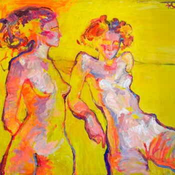 Nude on bright yellow