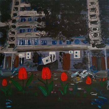 Peinture intitulée "Spring in the block…" par Yuliia Mahda, Œuvre d'art originale, Acrylique