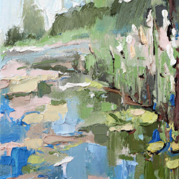 Painting titled "River" by Yuliia Meniailova, Original Artwork, Oil Mounted on Wood Stretcher frame