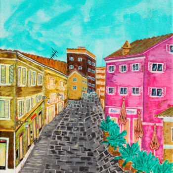 Картина под названием "Streets of Koper" - Yuliia Kovalska, Подлинное произведение искусства, Акрил Установлен на Деревянная…