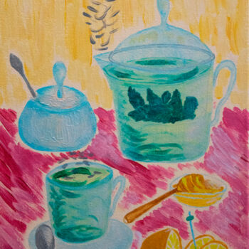 Картина под названием "Mint tea" - Yuliia Kovalska, Подлинное произведение искусства, Акрил Установлен на Деревянная рама дл…