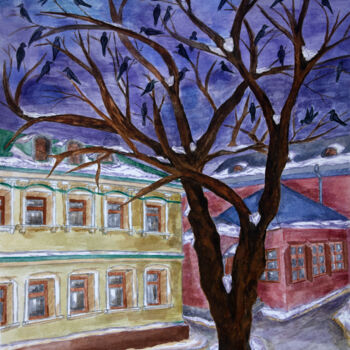 Картина под названием "Morning twitter" - Yuliia Kovalska, Подлинное произведение искусства, Акварель