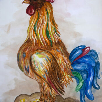 Painting titled "Rooster" by Yuliia Kovalska, Original Artwork, Watercolor