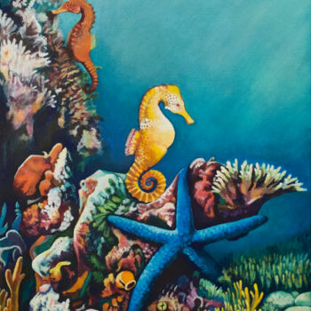 Pittura intitolato "Seahorse" da Yuliya Bokuchava, Opera d'arte originale, Acrilico