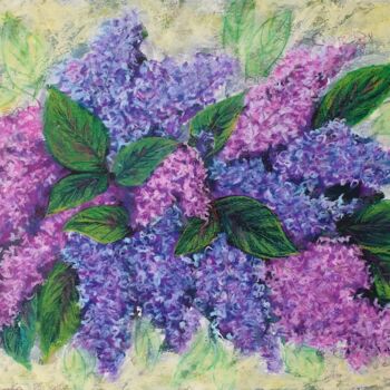 Painting titled "Lilac Painting Flor…" by Yuliya Illarionova, Original Artwork, Acrylic Mounted on Cardboard