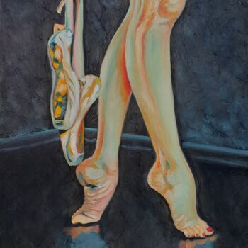 Painting titled "Female Foot Paintin…" by Yuliya Illarionova, Original Artwork, Oil Mounted on Wood Stretcher frame