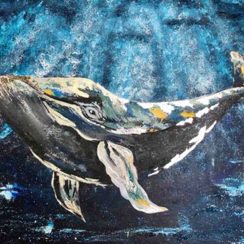 Картина под названием "WHALE" - Yuliia Kiselova, Подлинное произведение искусства, Акрил Установлен на Деревянная рама для н…