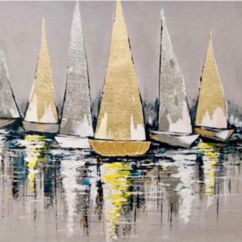 Ζωγραφική με τίτλο "sailboats" από Yuliia Kiselova, Αυθεντικά έργα τέχνης, Ακρυλικό Τοποθετήθηκε στο Ξύλινο φορείο σκελετό