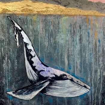 Pintura titulada "silver whale" por Yuliia Kiselova, Obra de arte original, Acrílico Montado en Bastidor de camilla de madera