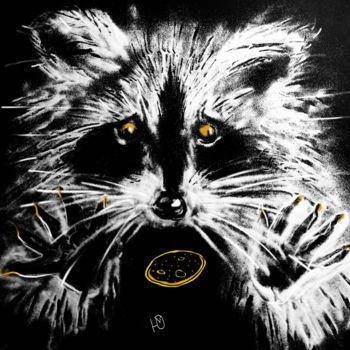 Digital Arts titled "raccoon with cookie…" by Yulia Mikushina, Original Artwork