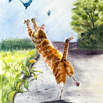 Painting titled "I will catch you" by Yuliya Ozdemir, Original Artwork, Watercolor