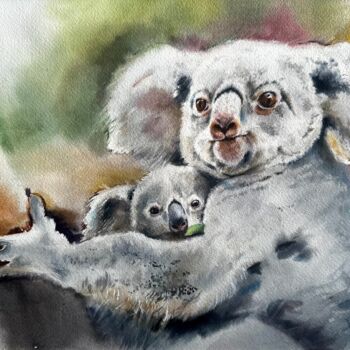 Painting titled "Koala family" by Yuliya Ozdemir, Original Artwork, Watercolor