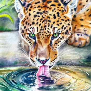 Pittura intitolato "Portrait of jaguar…" da Yuliya Ozdemir, Opera d'arte originale, Acquarello