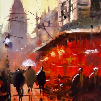 Painting titled "One rainy day in Is…" by Yuliya Ozdemir, Original Artwork, Watercolor