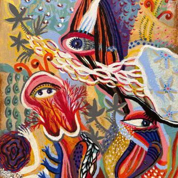 Pintura titulada "My Guests." por Yuliya Pochynok (JJ Julia), Obra de arte original, Acrílico Montado en Bastidor de camilla…