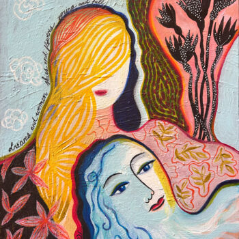 Schilderij getiteld "Dreams and Women." door Yuliya Pochynok (JJ Julia), Origineel Kunstwerk, Acryl Gemonteerd op Frame voor…