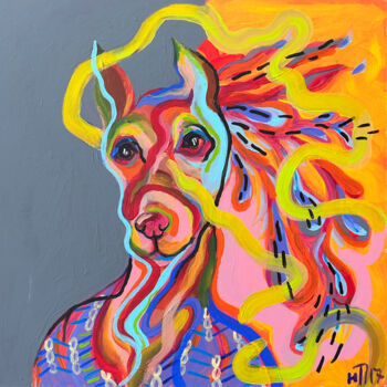 Painting titled "A Pop Art Dog with…" by Yuliya Pochynok (JJ Julia), Original Artwork, Acrylic