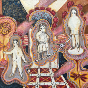 Pintura intitulada "Balancing Memories." por Yuliya Pochynok (JJ Julia), Obras de arte originais, Óleo Montado em Armação em…