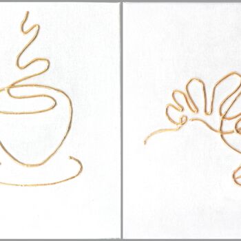 Malarstwo zatytułowany „Coffee and croissan…” autorstwa Yuliya Zhuk, Oryginalna praca, Akryl Zamontowany na Drewniana rama n…