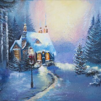 Malerei mit dem Titel "Christmas night in…" von Yuliya Trubacheva, Original-Kunstwerk, Öl