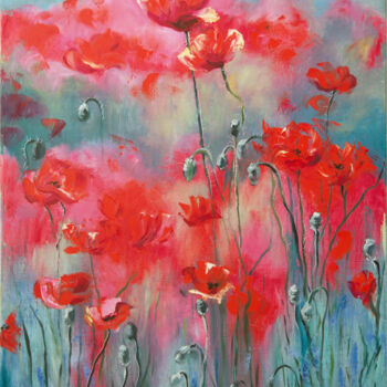 Peinture intitulée "Martian Poppies" par Yuliya Trubacheva, Œuvre d'art originale, Huile