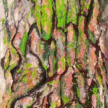 Painting titled "Pine bark in moss" by Yuliya Trubacheva, Original Artwork, Acrylic