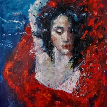 Schilderij getiteld "Flamenco underwater" door Julia Tokar (Jt), Origineel Kunstwerk, Olie