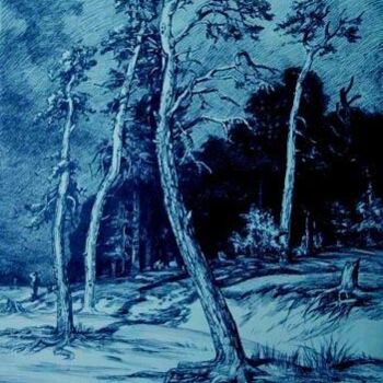 绘画 标题为“钢笔画：森林” 由云阳 王, 原创艺术品, 油