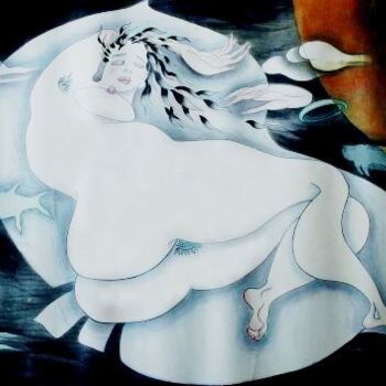 Pittura intitolato "水墨实验：1992生命空间5" da Yun Yang Wang, Opera d'arte originale, Olio
