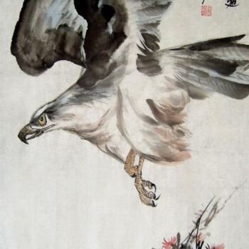 Malarstwo zatytułowany „国画花鸟：大鹏展翅” autorstwa 云阳 王, Oryginalna praca, Olej