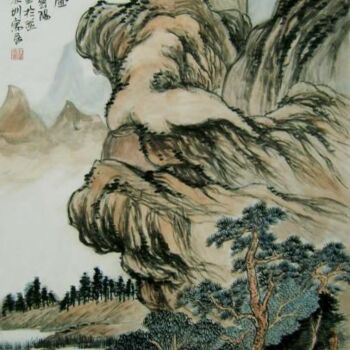 Pittura intitolato "国画山水：清秋抚琴图" da Yun Yang Wang, Opera d'arte originale, Olio