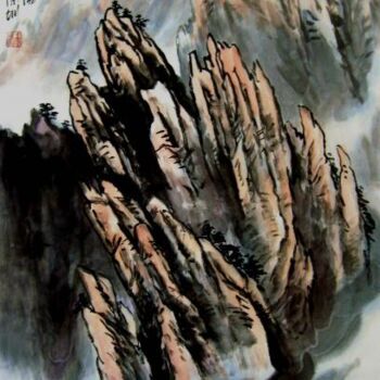 Pittura intitolato "国画山水：无限风光在险峰" da Yun Yang Wang, Opera d'arte originale, Olio