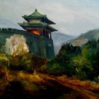 Painting titled "油画：西山古城" by Yun Yang Wang, Original Artwork, Oil