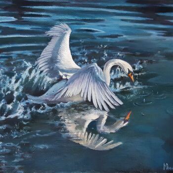 Pintura titulada "Белый лебедь на пру…" por Yunna V`Yun, Obra de arte original, Oleo