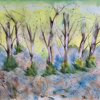 Pintura titulada "Gli alberi" por Yūrei, Obra de arte original, Acuarela