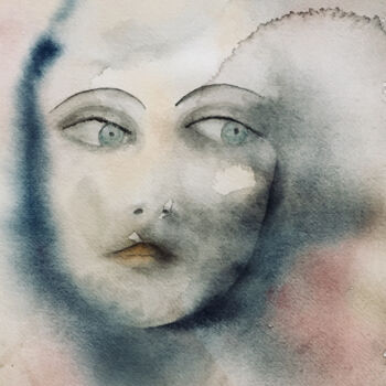 Painting titled "La donna della luna" by Yūrei, Original Artwork, Watercolor