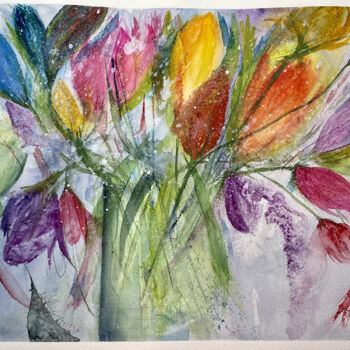 Peinture intitulée "Tulipani" par Yūrei, Œuvre d'art originale, Aquarelle