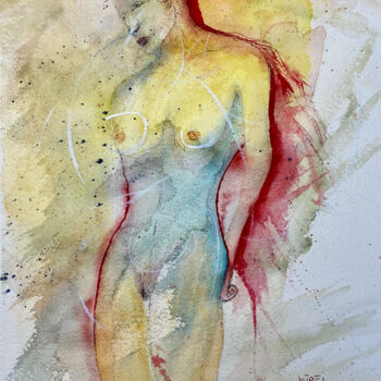 Painting titled "L'amazzone" by Yūrei, Original Artwork, Watercolor